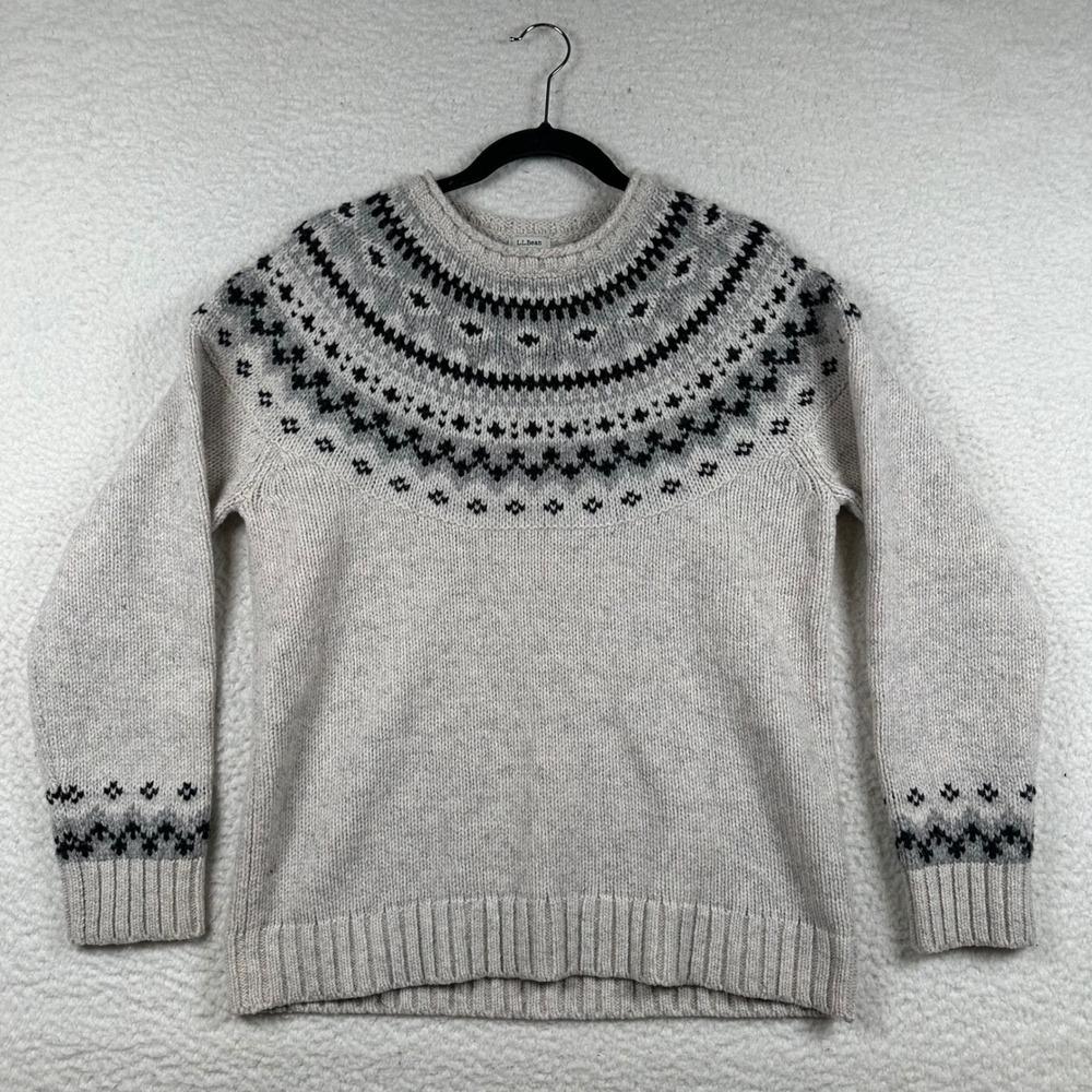 LL Bean Lambswool Fair Isle Sweater Womens Nordic M Gorpcore Cabin Rustic Cozy